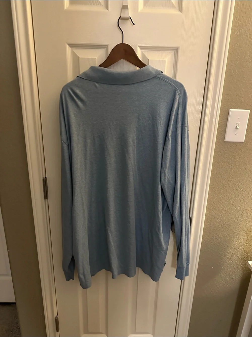 Ralph Lauren Light Blue Long-Sleeve Polo with Brown Placket Trim